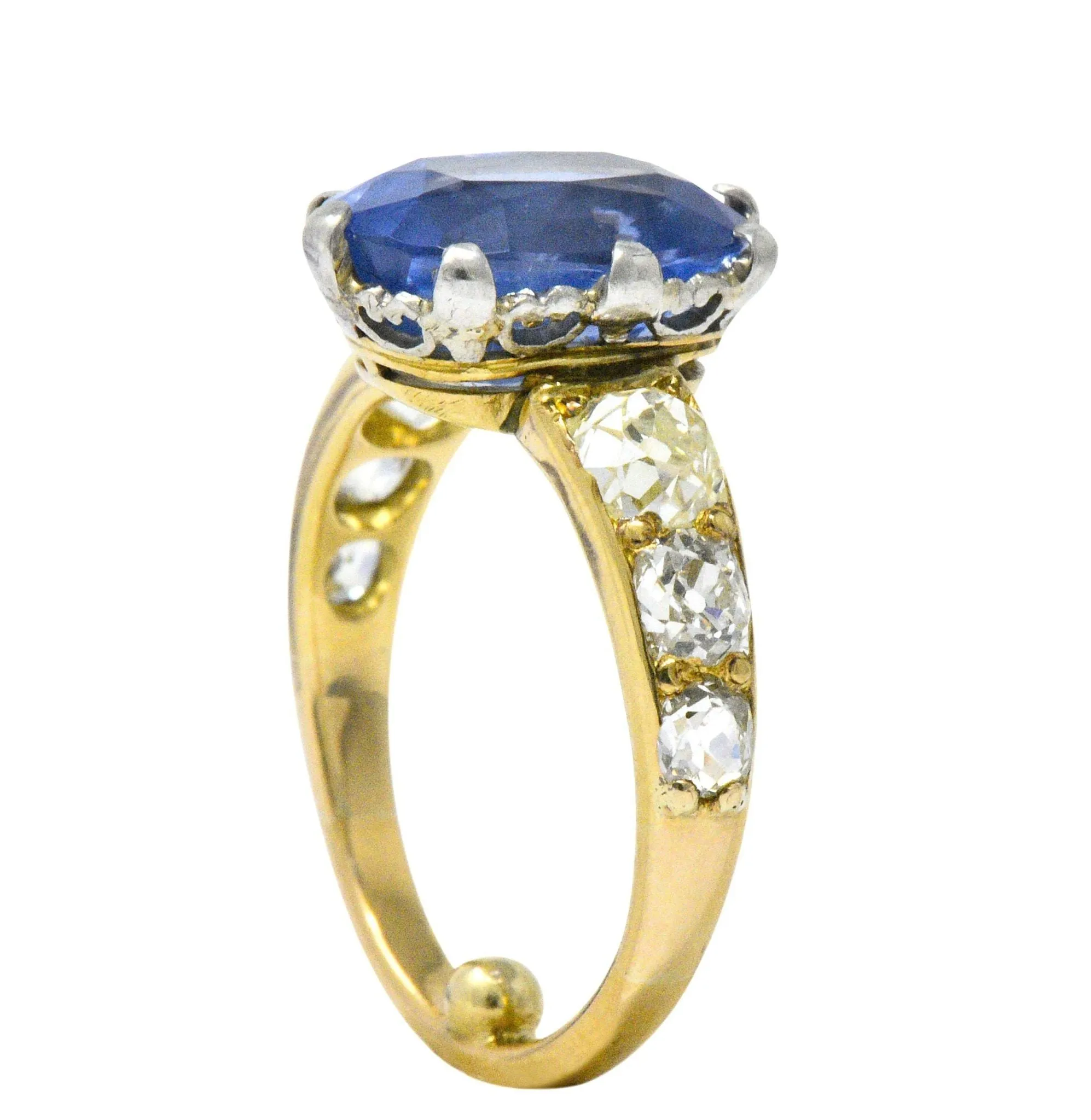 Edwardian 8.66 CTW Ceylon Sapphire Diamond Platinum 18 Karat Gold Ring