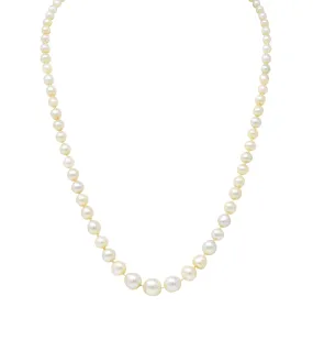 Edwardian Diamond Natural Saltwater Pearl Platinum-Topped 18 Karat Gold Strand Necklace GIA