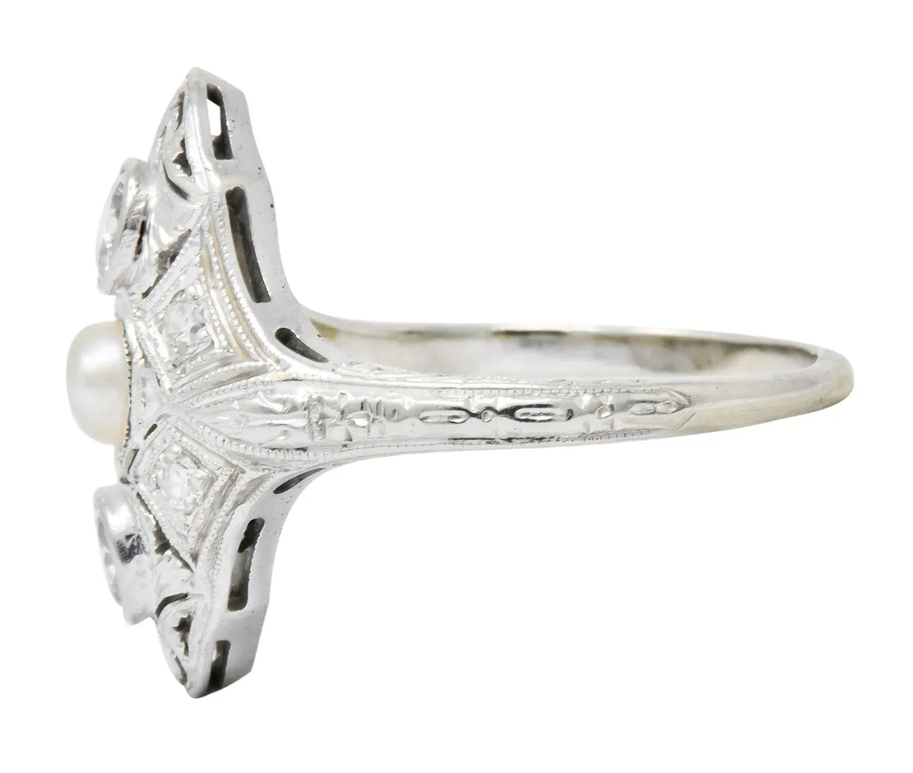 Edwardian Diamond Pearl Platinum 18 Karat White Gold Dinner Ring