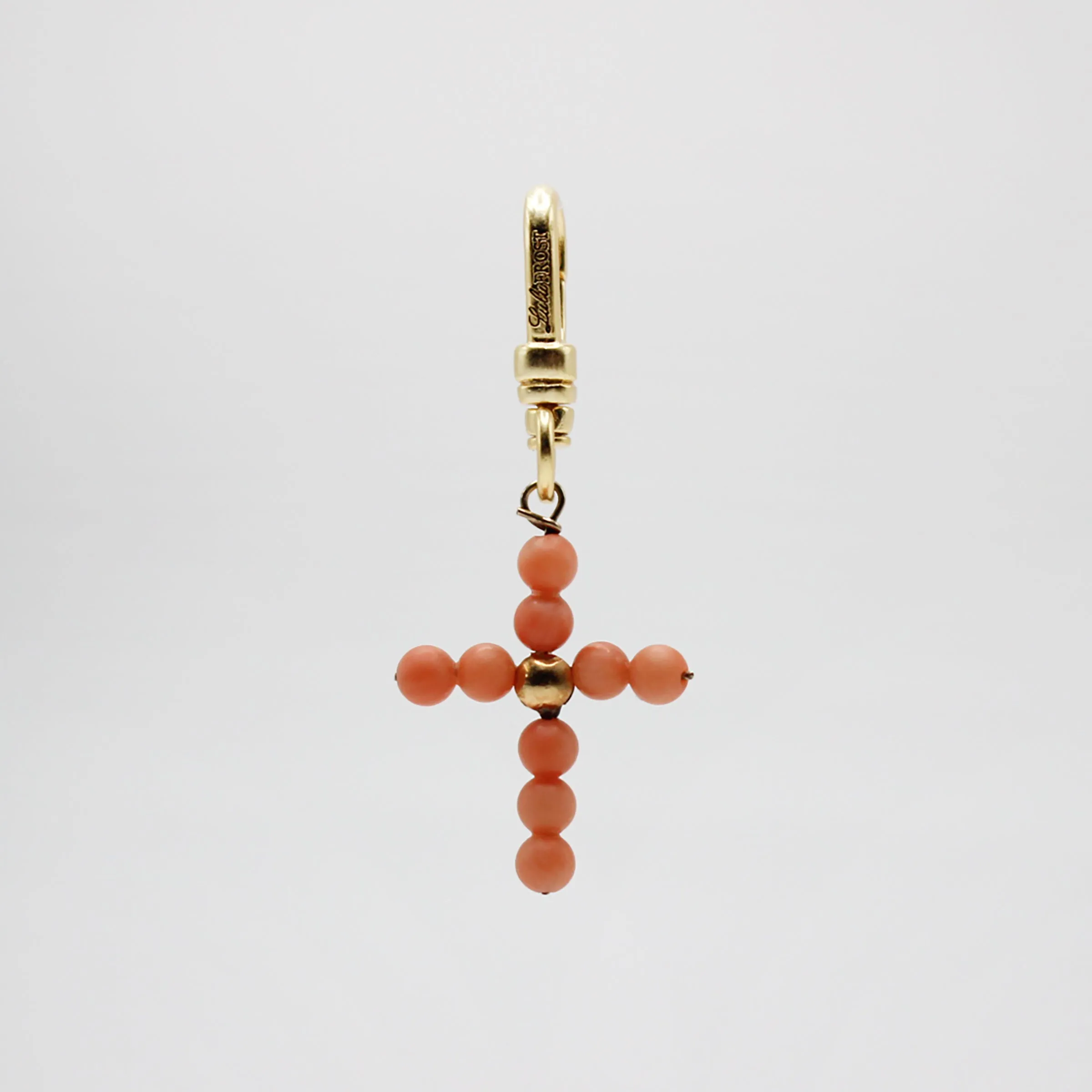 Elizabeth 14kt Gold Antique Victorian Coral Beaded Cross Charm