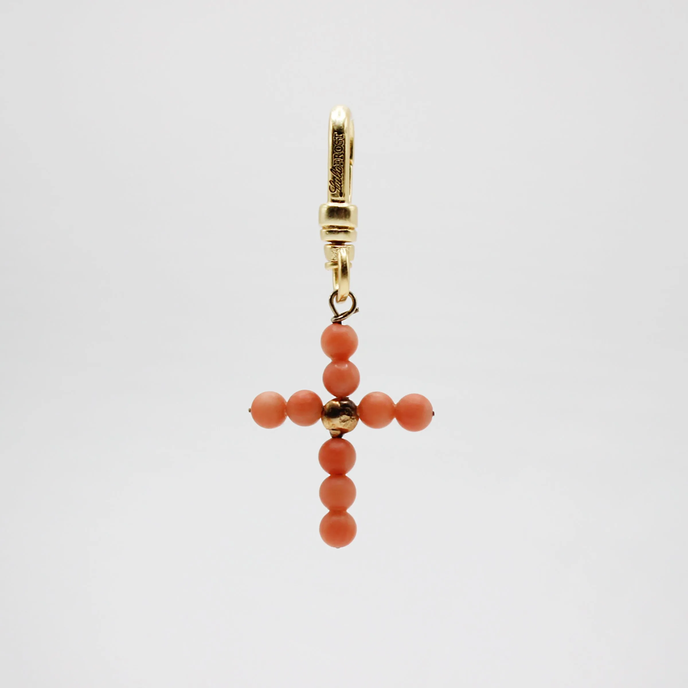 Elizabeth 14kt Gold Antique Victorian Coral Beaded Cross Charm