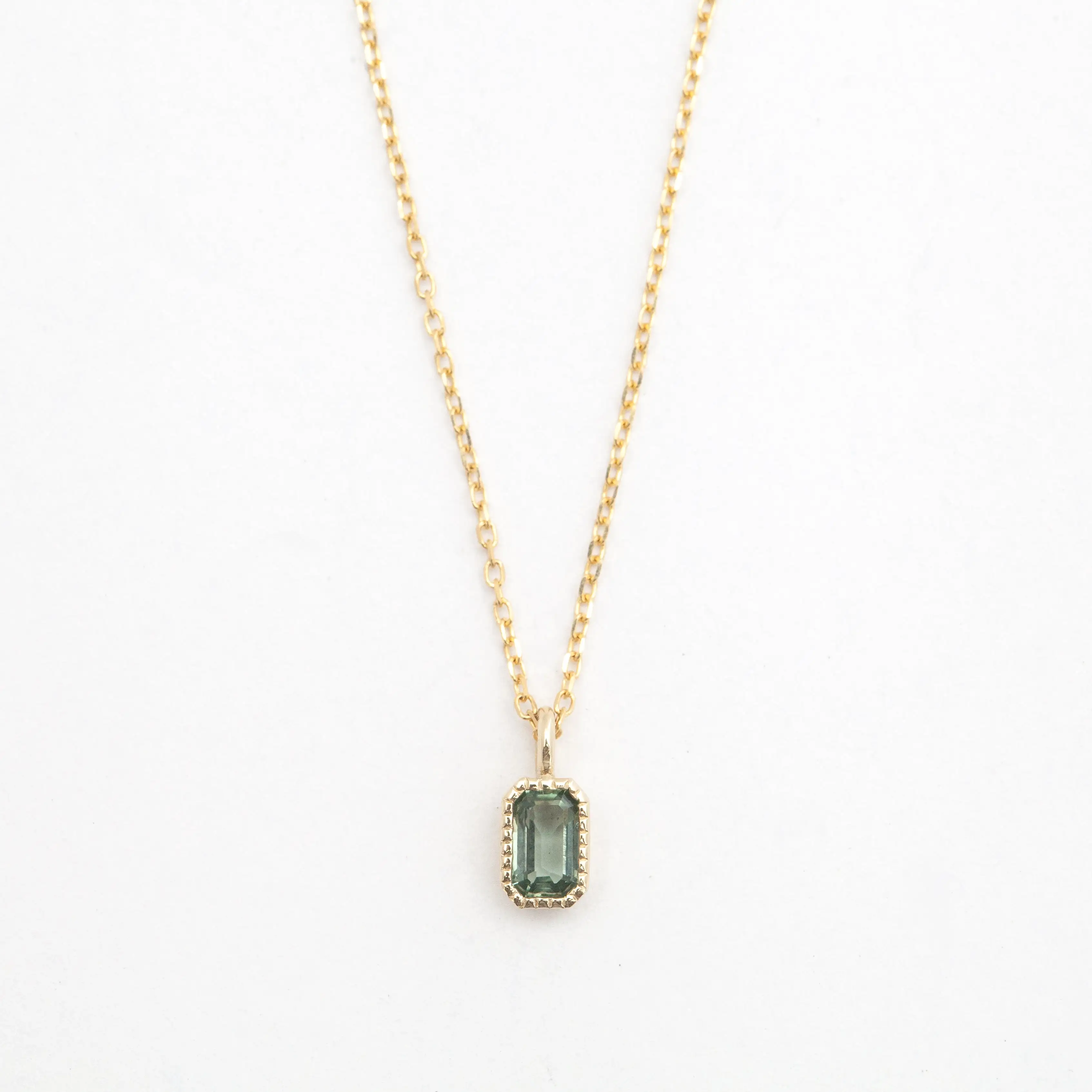 Emerald Cut Green Sapphire Wisp Necklace