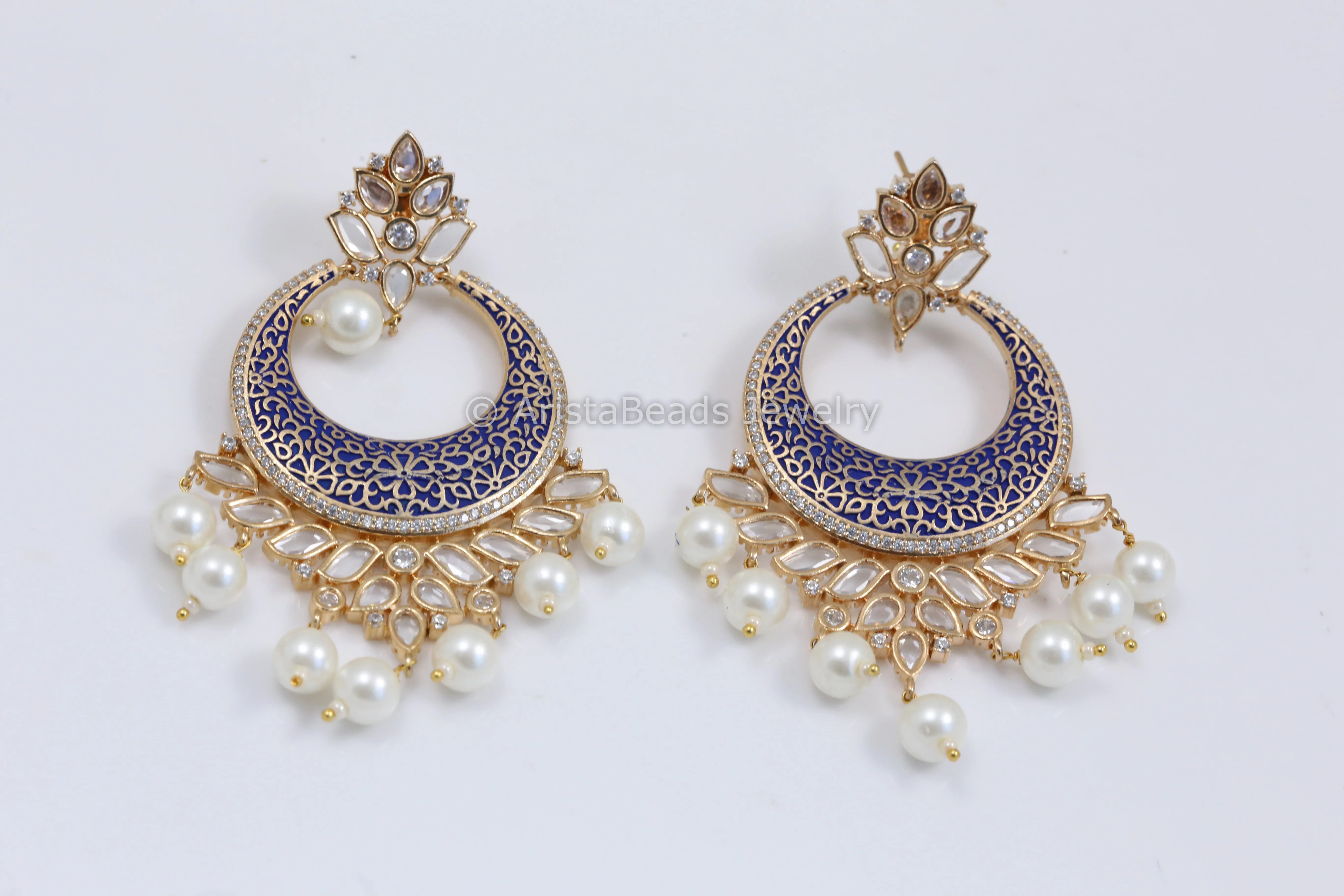 Enamel & Polki Chandbaali - Pearl Drops