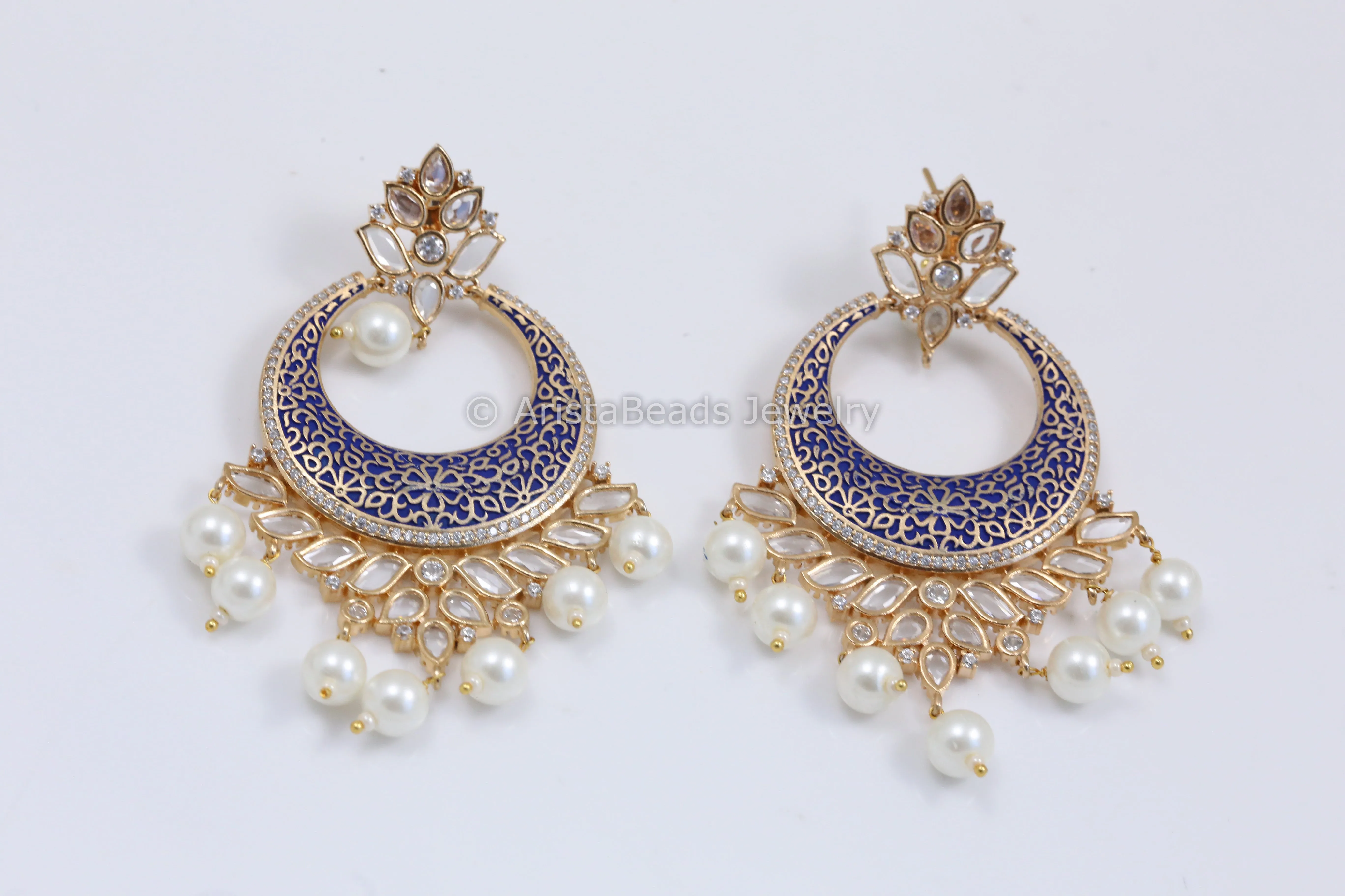 Enamel & Polki Chandbaali - Pearl Drops