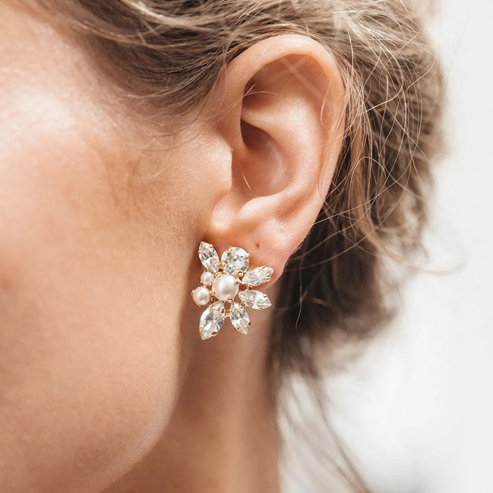 Floral Pearl Earrings / Pearl + Crystal