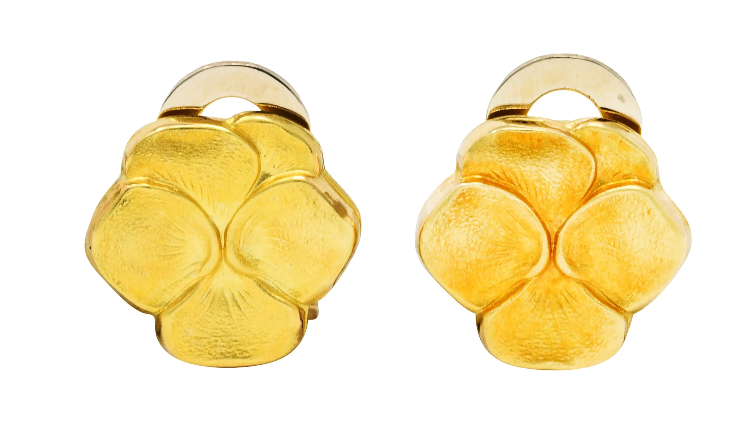 French 18 Karat Gold Orchid Vintage Ear-Clip Earrings