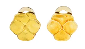 French 18 Karat Gold Orchid Vintage Ear-Clip Earrings