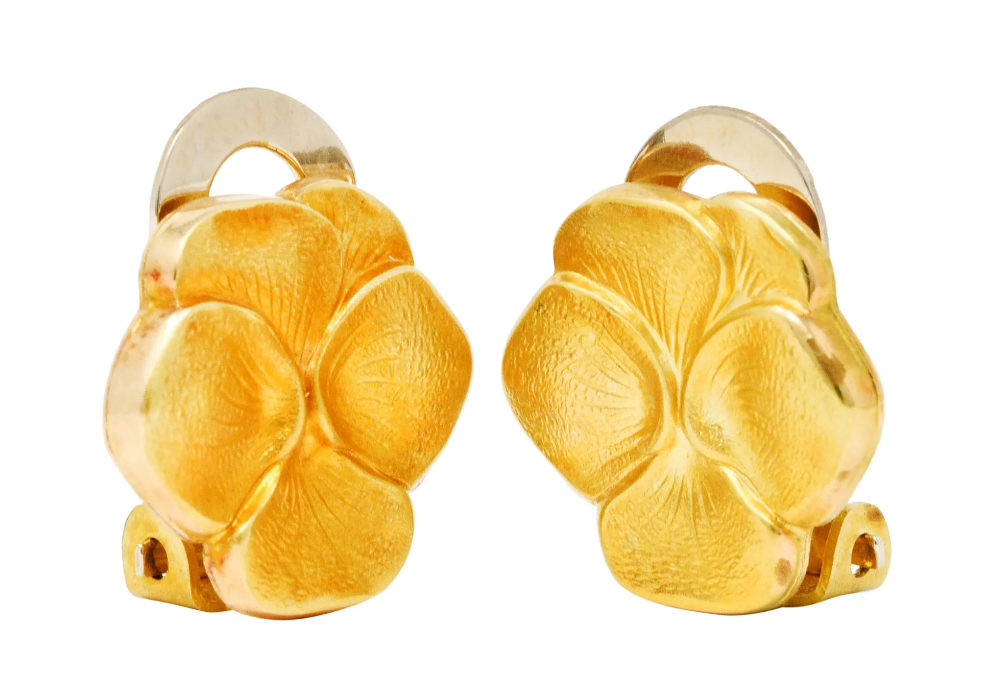 French 18 Karat Gold Orchid Vintage Ear-Clip Earrings