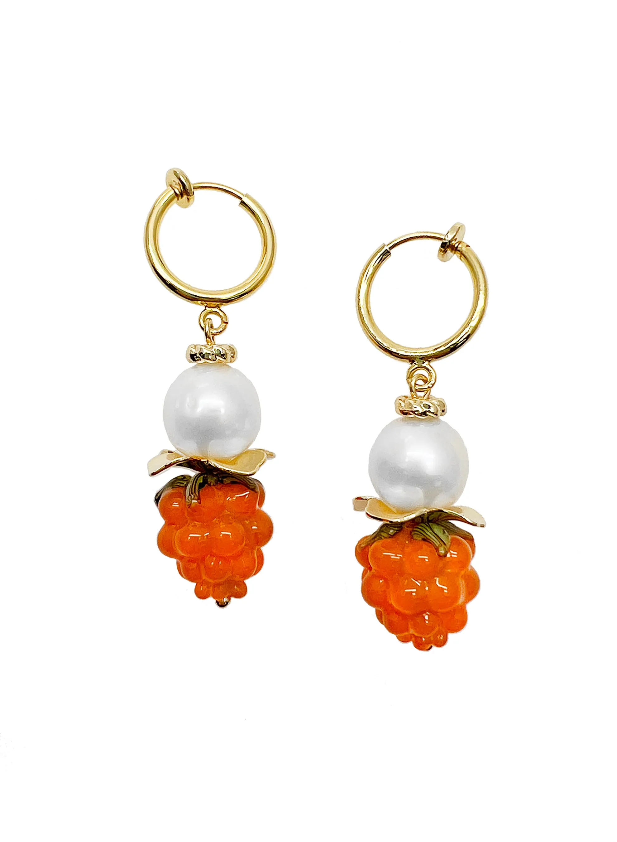 Freshwater Pearls with Orange Rasberry Clip-on Earrings JE008