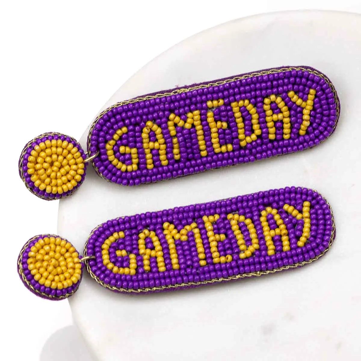 Game Day Beaded Earrings -Yellow/Purple