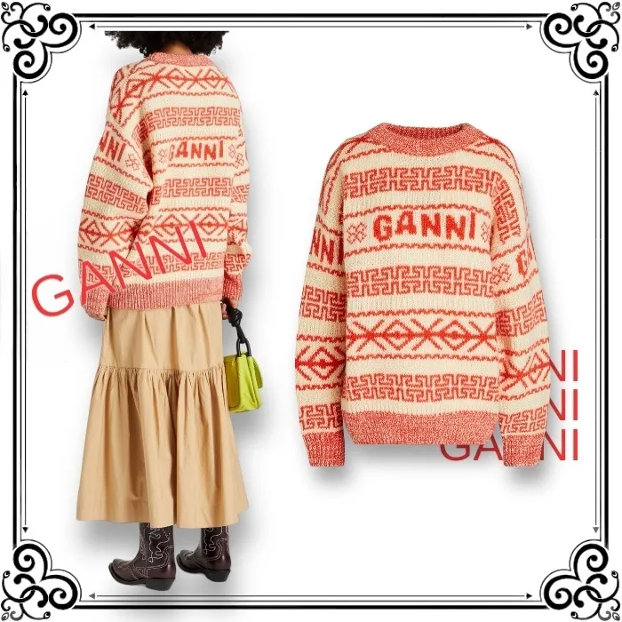 Ganni  |Casual Style Wool V-neck & Crew neck