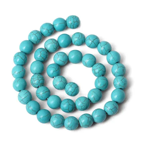 Gemstone Beads, Howlite, Magnesite, Natural, Round, (Dyed), Turquoise, 10mm