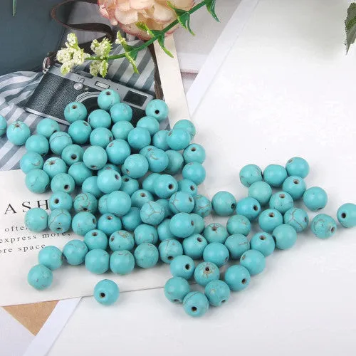 Gemstone Beads, Howlite, Magnesite, Natural, Round, (Dyed), Turquoise, 10mm