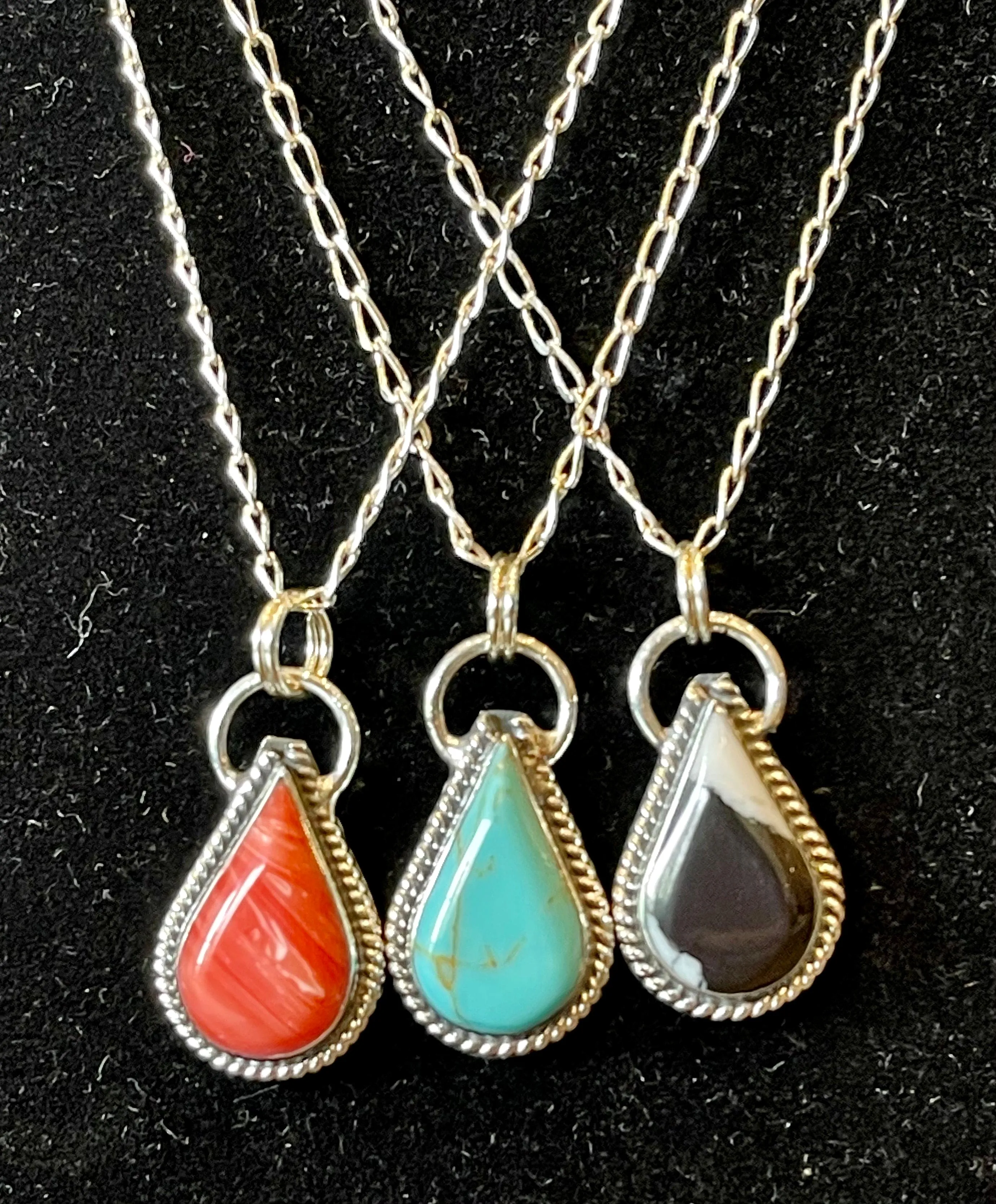 Genuine Howlite White,Black or Turquoise Teardrop Necklace