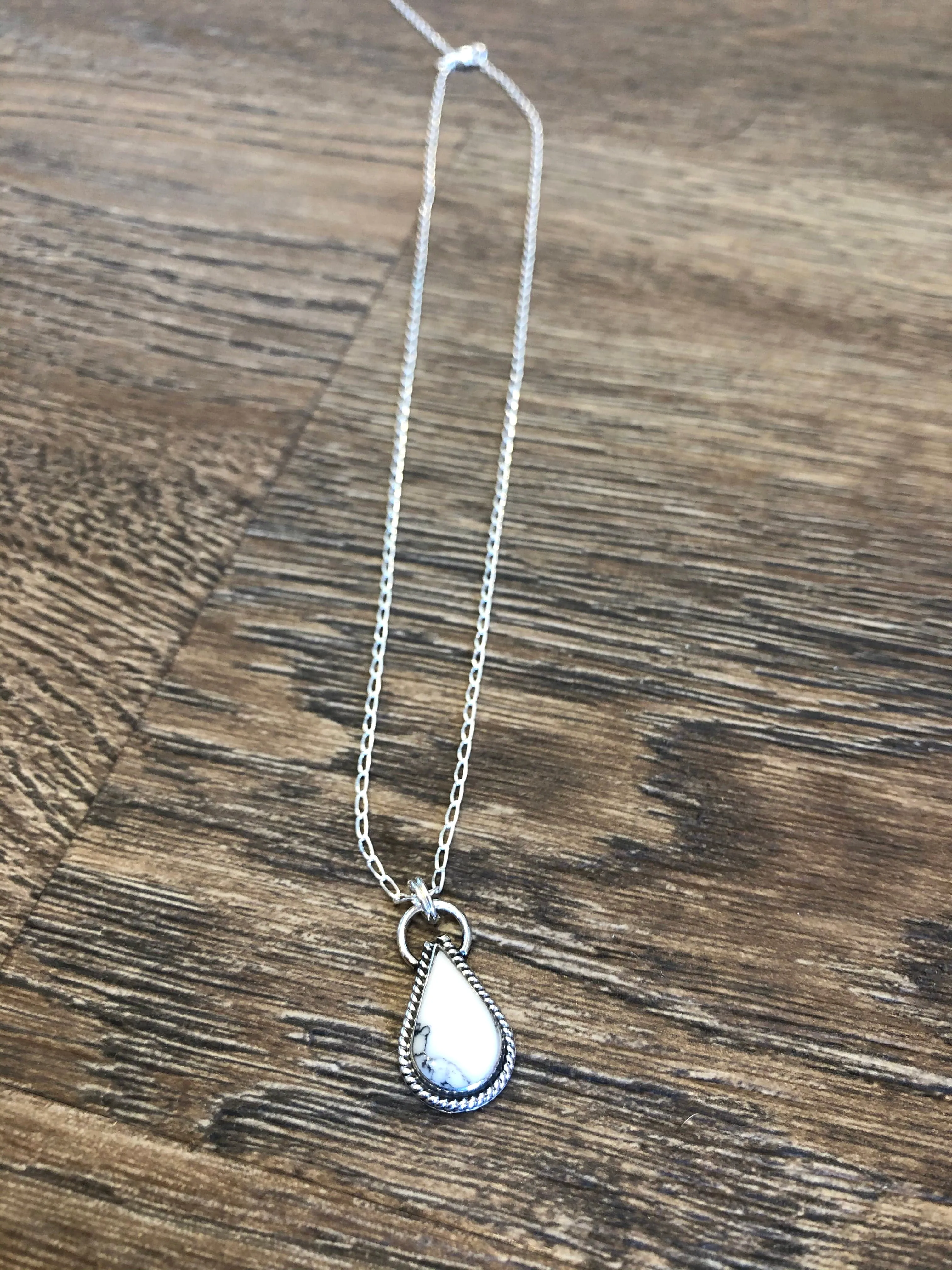 Genuine Howlite White,Black or Turquoise Teardrop Necklace