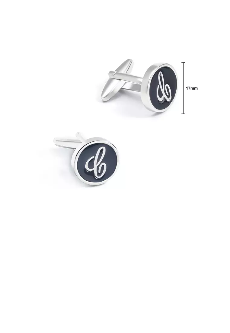 Glamorousky Fashion Simple English Alphabet C Black Geometric Round Cufflinks