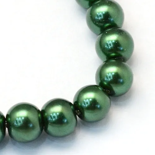 Glass Pearl Beads, Strand, Dark Green, Round, 8mm