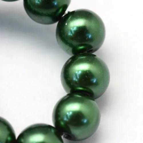 Glass Pearl Beads, Strand, Dark Green, Round, 8mm