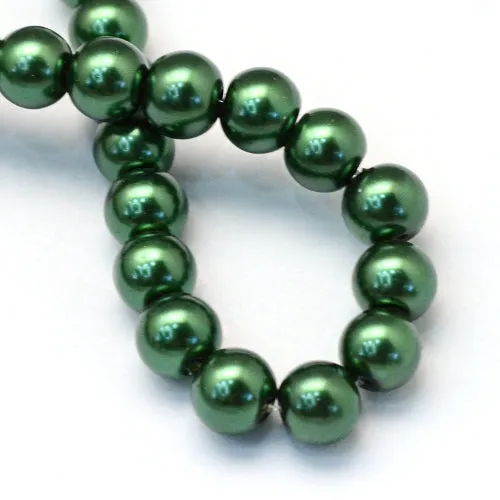 Glass Pearl Beads, Strand, Dark Green, Round, 8mm