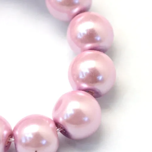 Glass Pearl Beads, Strand, Flamingo, Round, 8mm