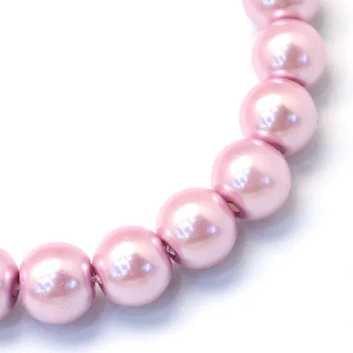 Glass Pearl Beads, Strand, Flamingo, Round, 8mm