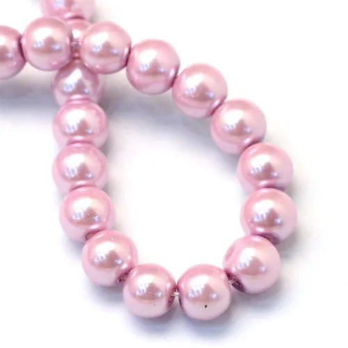 Glass Pearl Beads, Strand, Flamingo, Round, 8mm