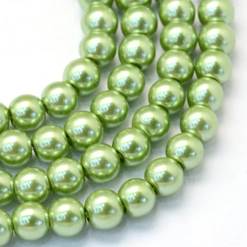 Glass Pearl Beads, Strand, Lime Green, Round, 8mm