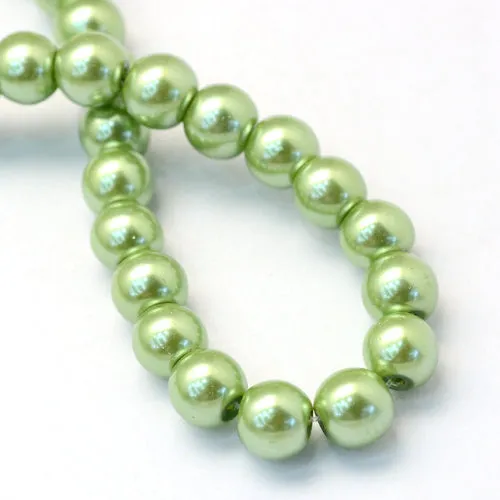 Glass Pearl Beads, Strand, Lime Green, Round, 8mm