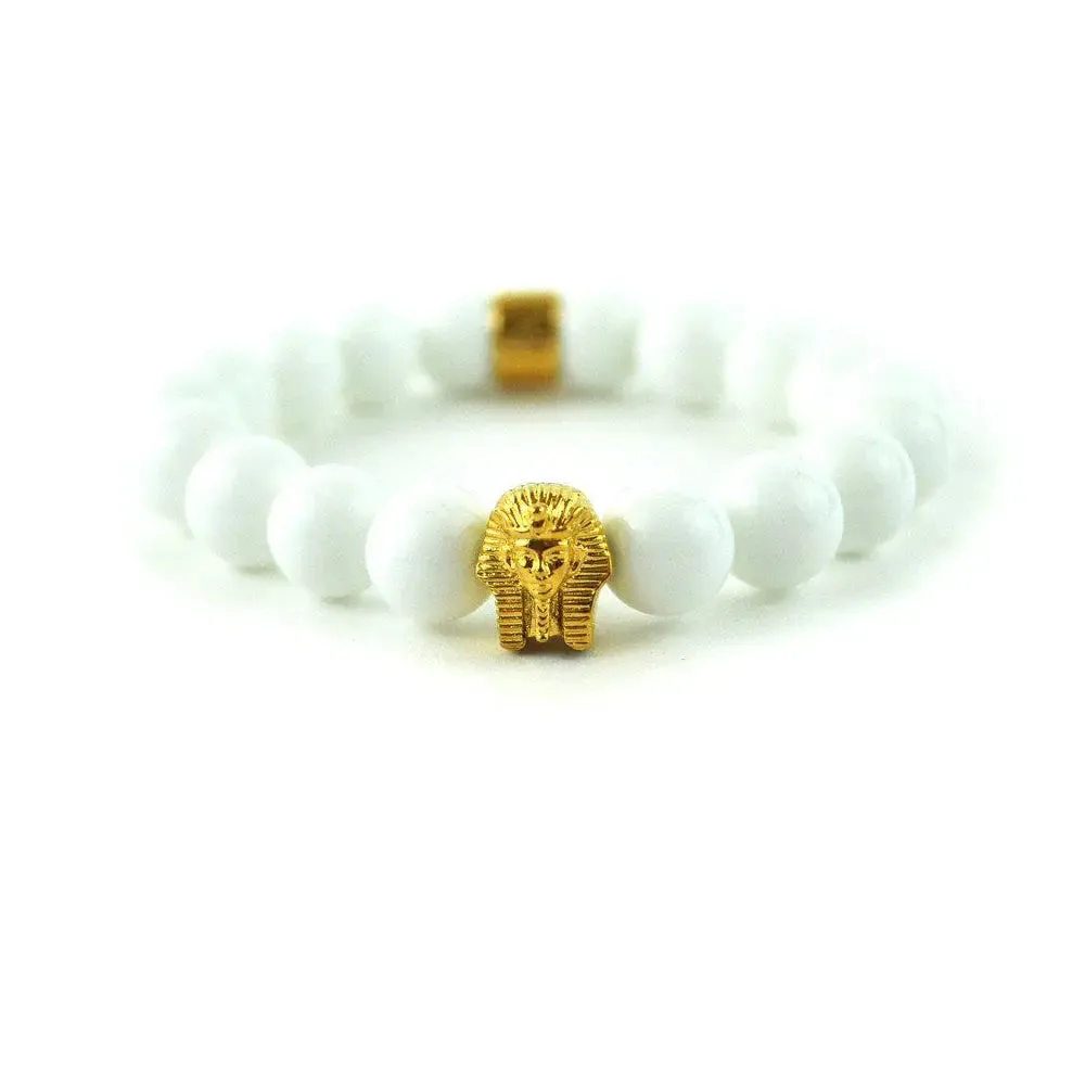 Glossy White Pharaoh Head Beaded Bracelet