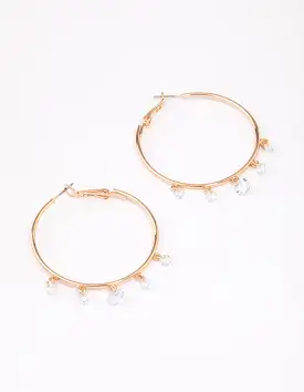 Gold Cubic Zirconia Dangle Hoop Earrings