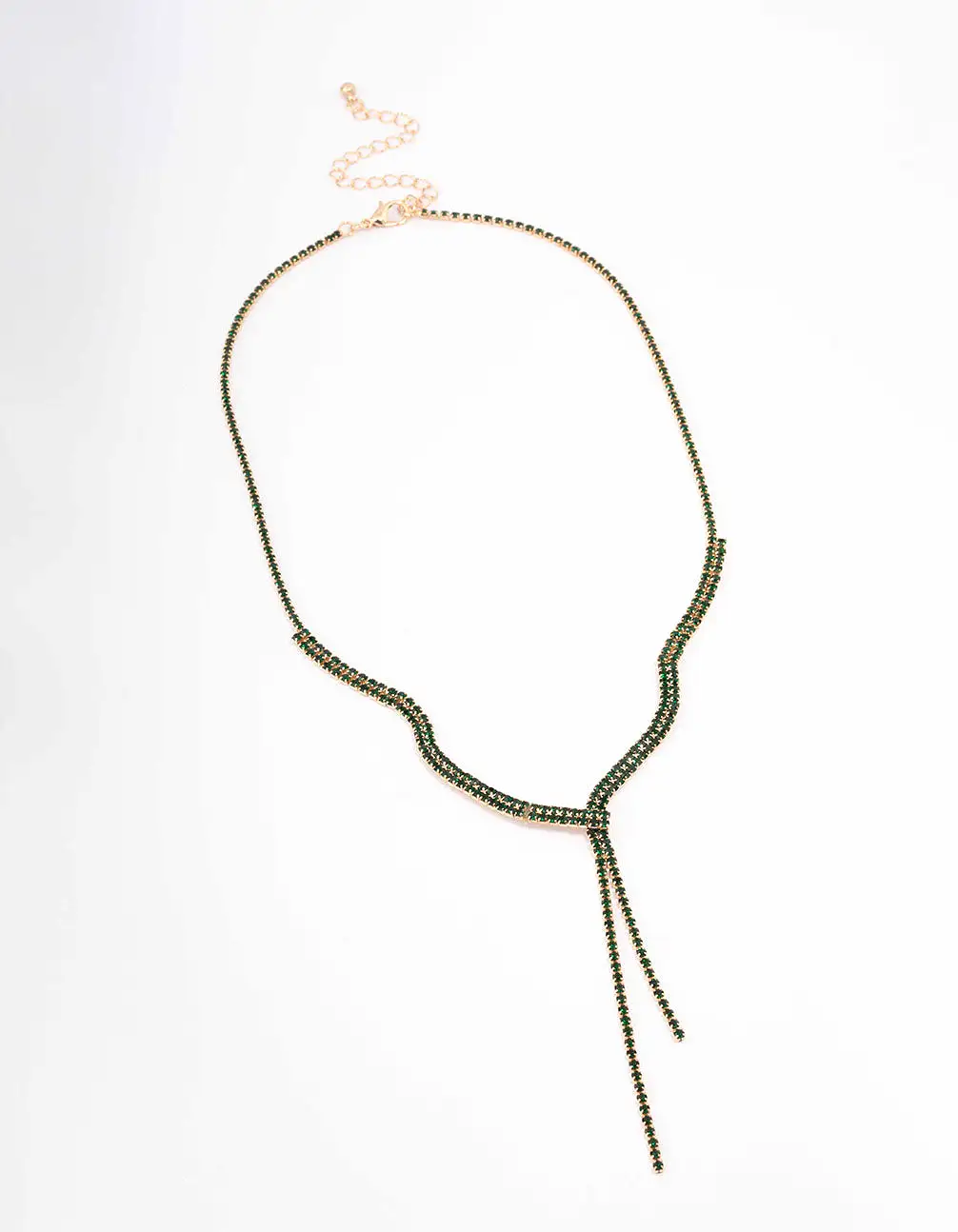 Gold Dainty Emerald Ribbon Lariat Necklace