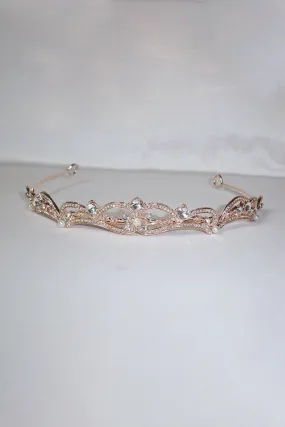 Gold Rhinestone Pearl Wedding Tiara