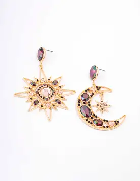 Gold Statement Star & Moon Drop Earrings