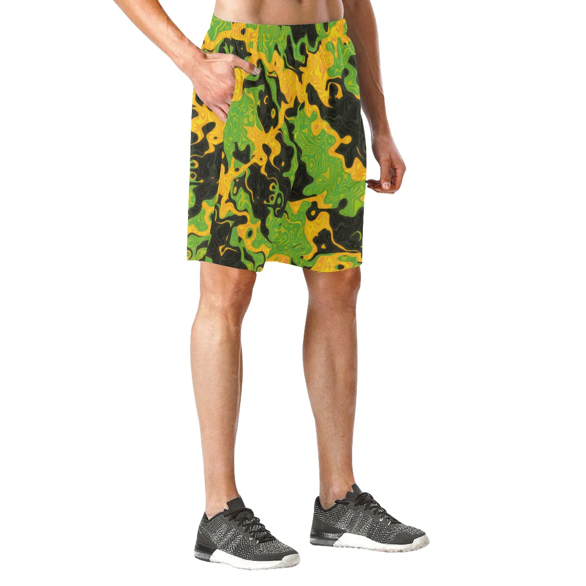 Green and Orange Rave Camo Casual Shorts