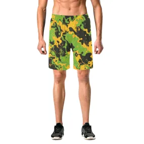 Green and Orange Rave Camo Casual Shorts