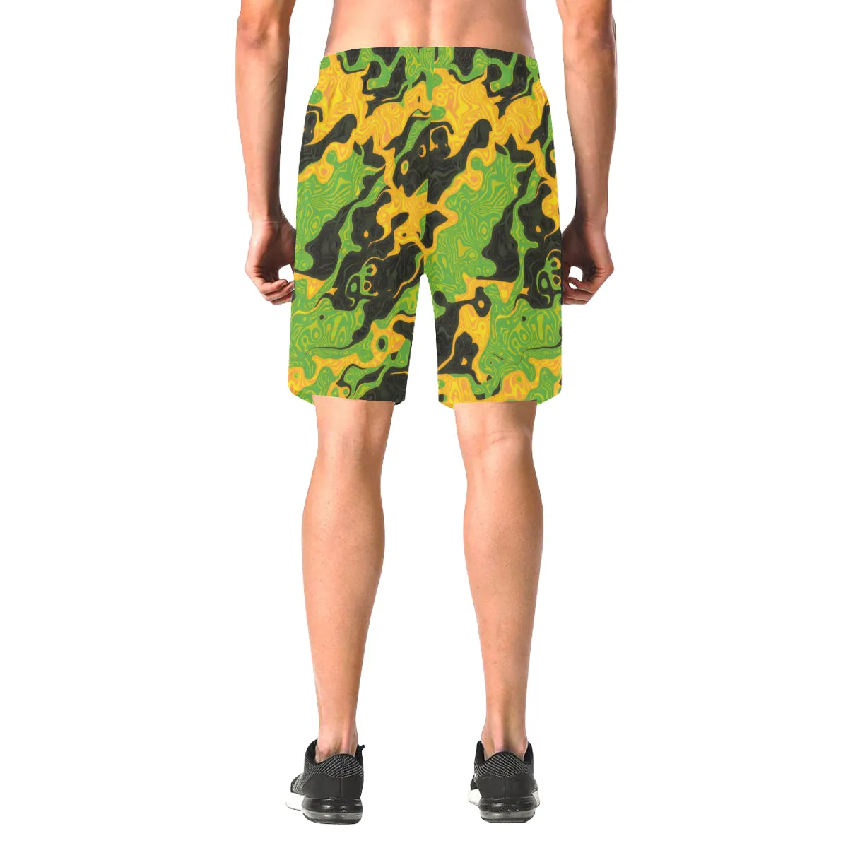 Green and Orange Rave Camo Casual Shorts