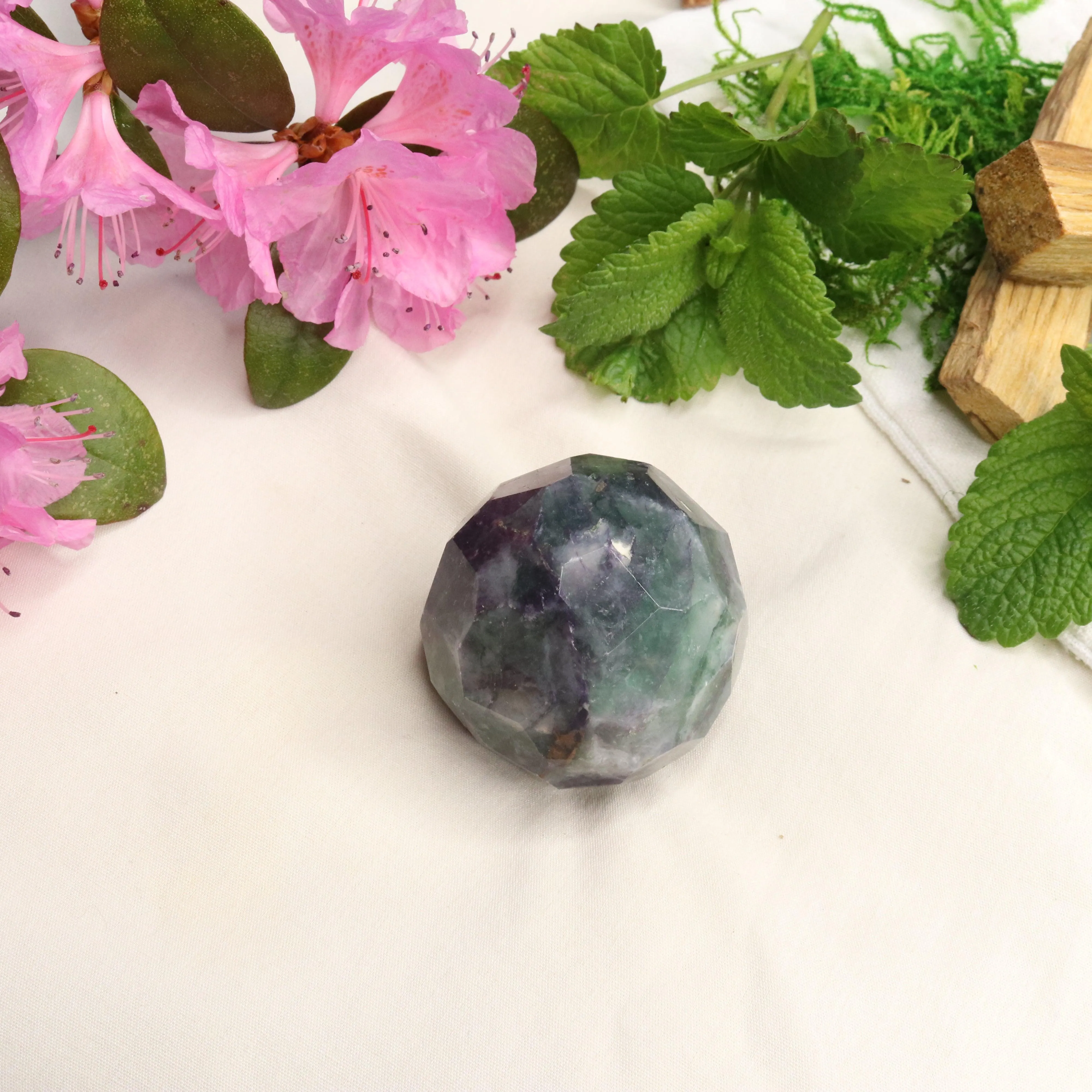 Green and Purple Fluorite ~Faceted Sphere Carving with Rainbow Energy