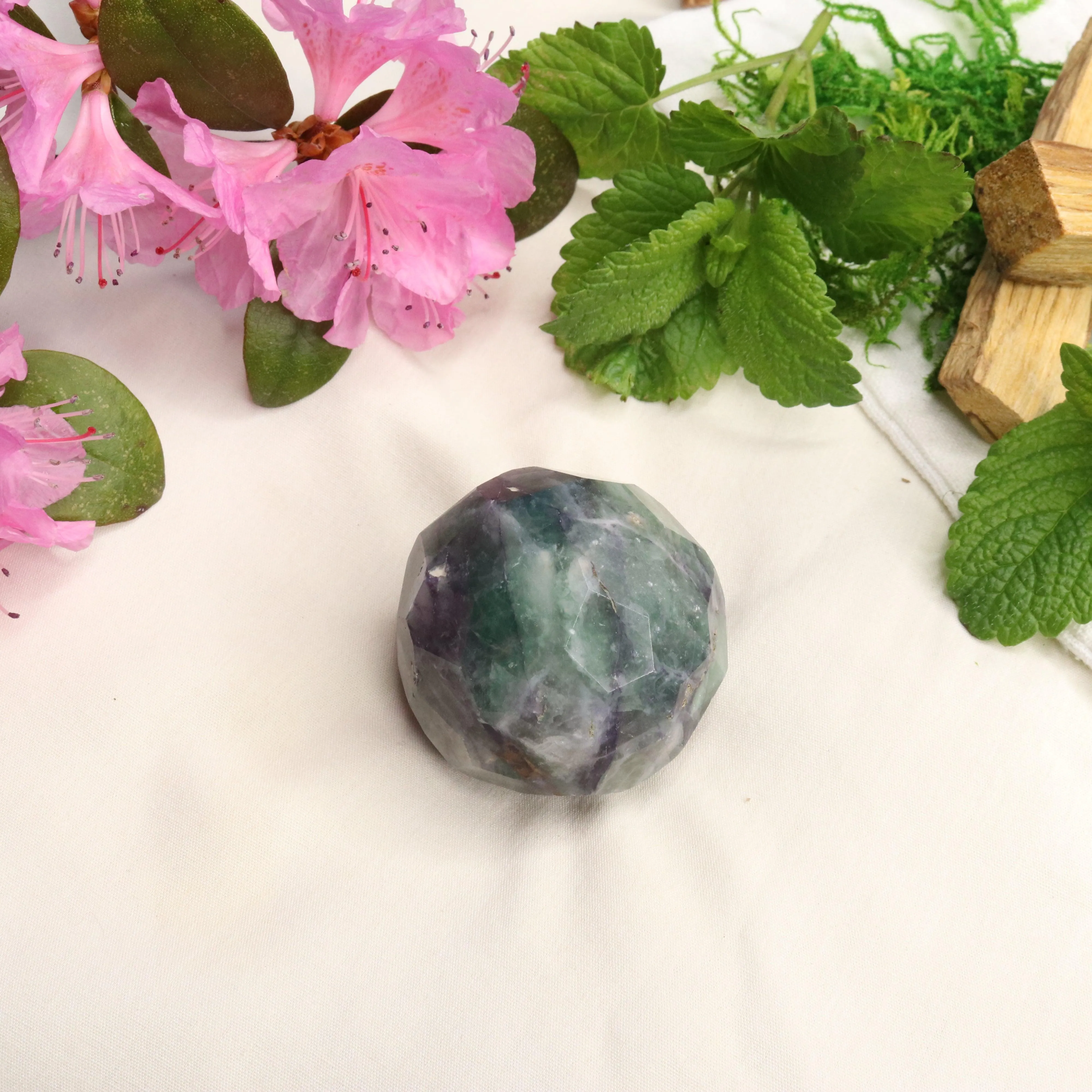 Green and Purple Fluorite ~Faceted Sphere Carving with Rainbow Energy