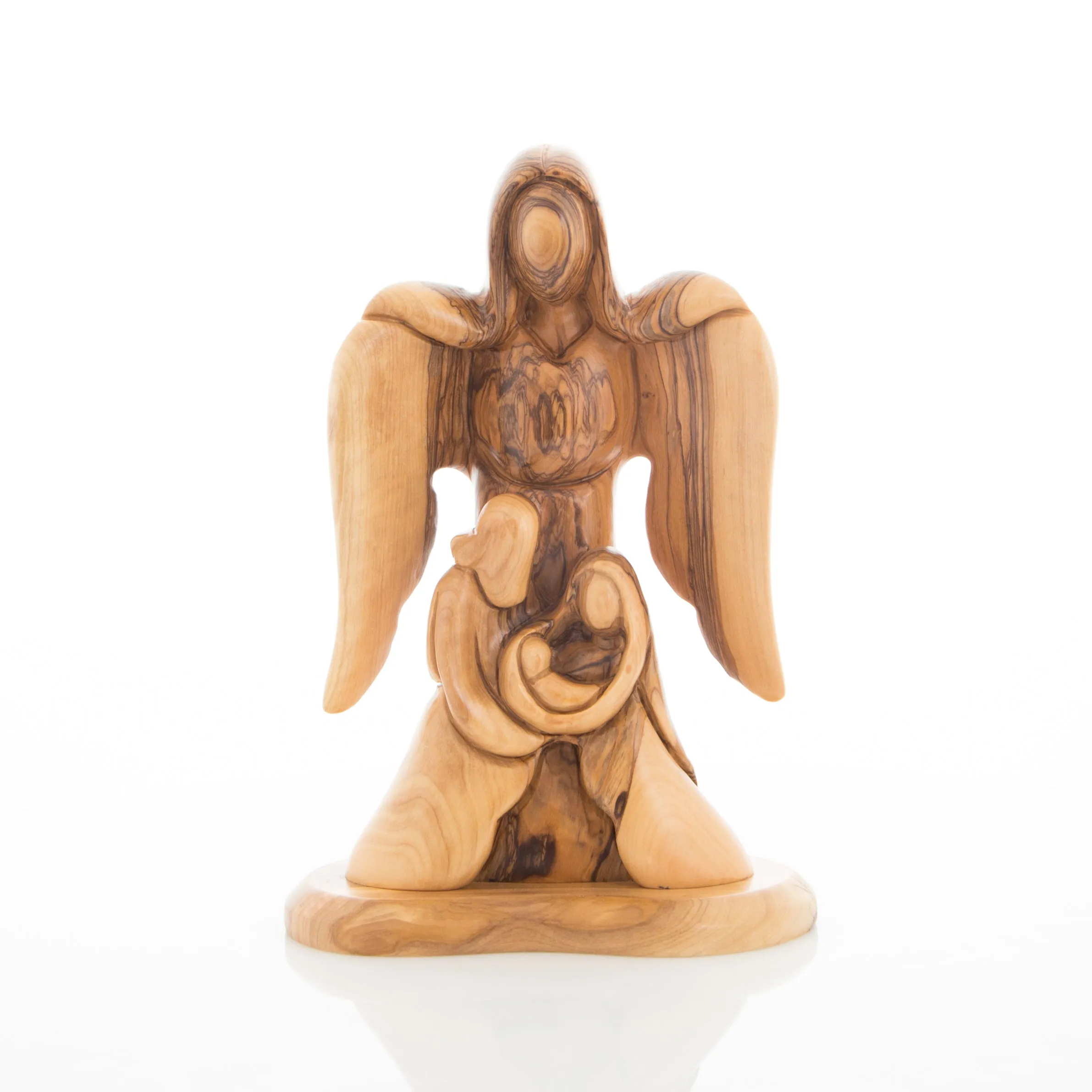 Guardian Angel with Holy Family Wooden Carving 9.8, (Abstract)