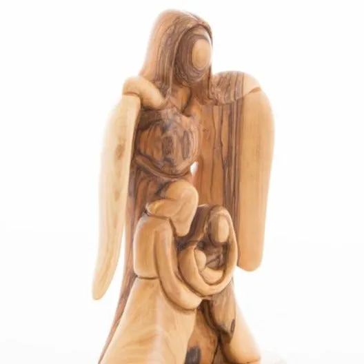 Guardian Angel with Holy Family Wooden Carving 9.8, (Abstract)