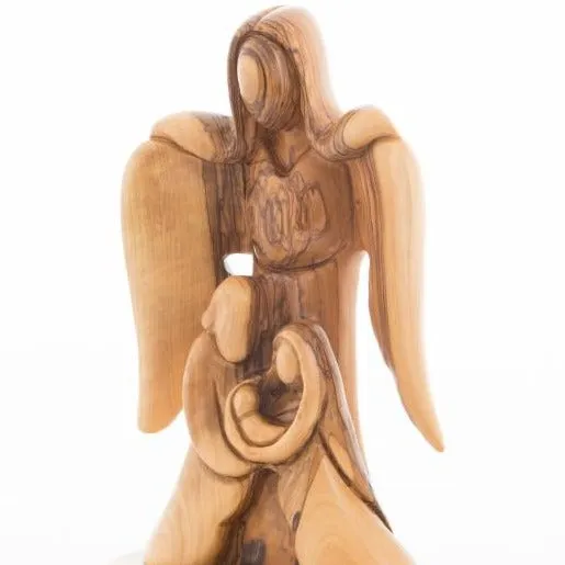 Guardian Angel with Holy Family Wooden Carving 9.8, (Abstract)