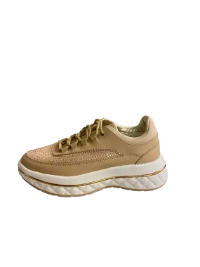 GUESS Diamante Lace Up Trainer Nude