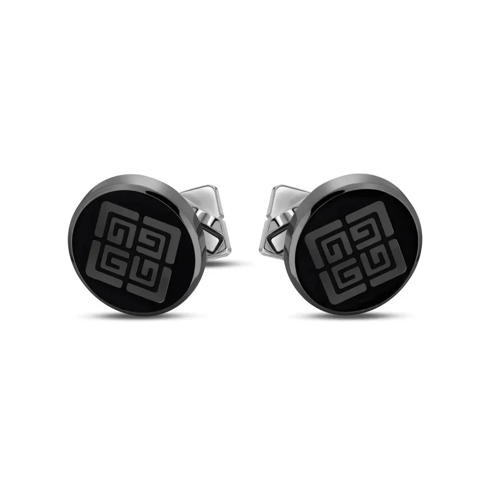 Guy Laroche Charlie Gents Stainless Steel Gun Black Enamel Cufflinks