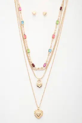 Heart Charm Beaded Layered Necklace