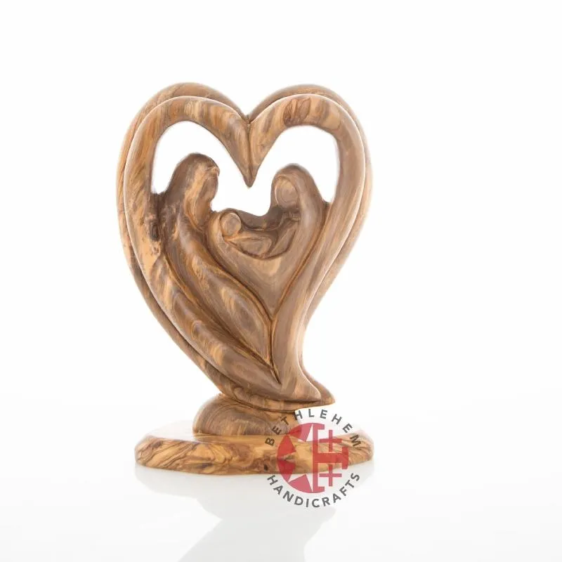 Holy Family Heart Shaped Wooden Carving, 8.7 (Abstract)