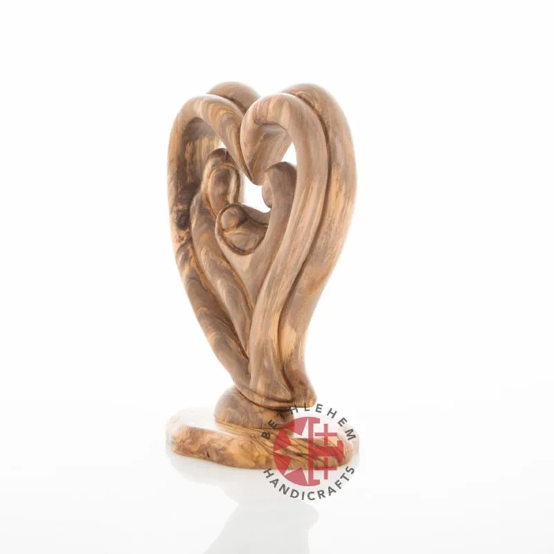 Holy Family Heart Shaped Wooden Carving, 8.7 (Abstract)