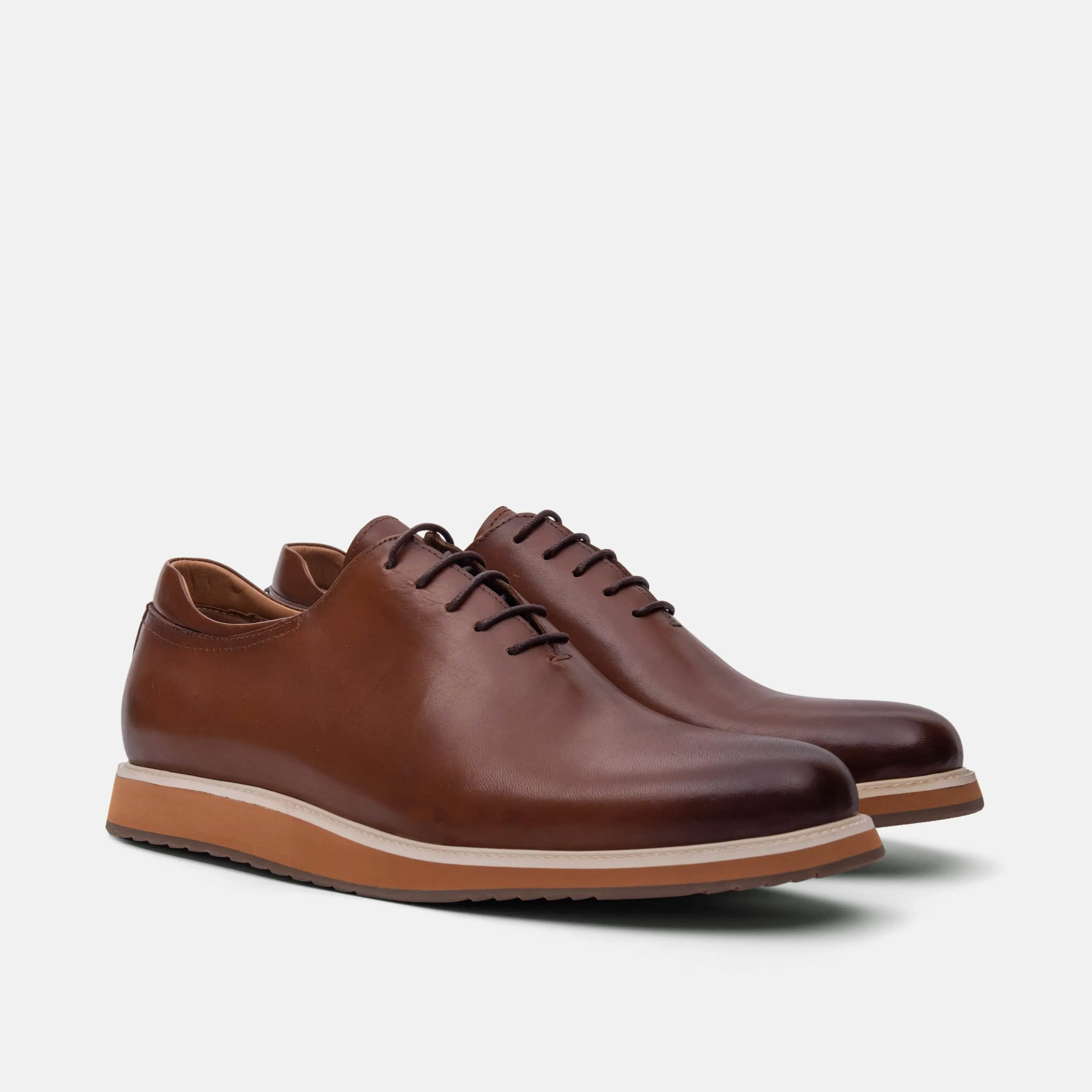 Idris Cognac Leather Whole Cut Lace Up Sneakers