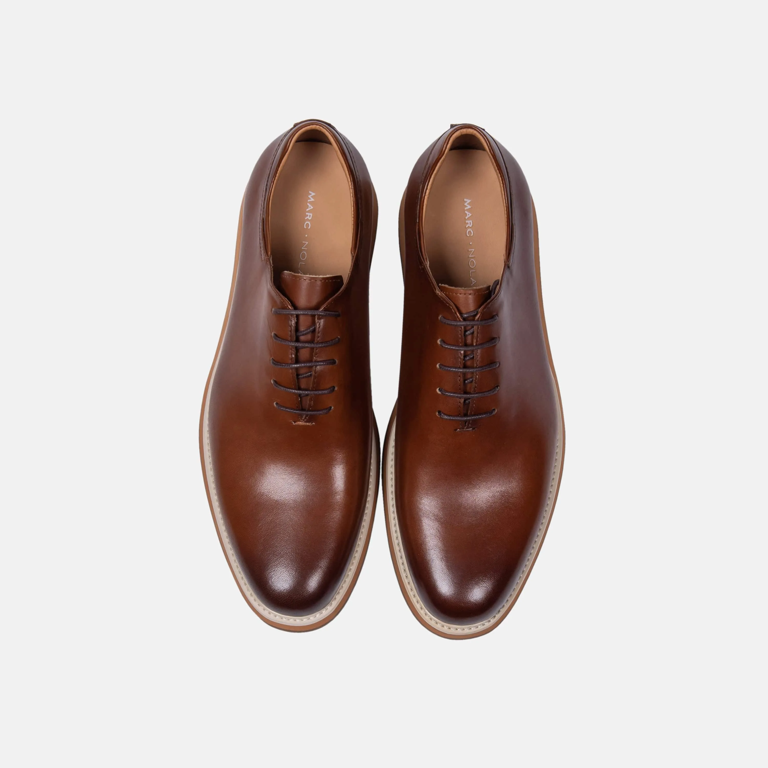 Idris Cognac Leather Whole Cut Lace Up Sneakers