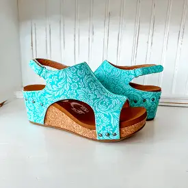 Isabella Tooled Wedge Sandal - Turquoise