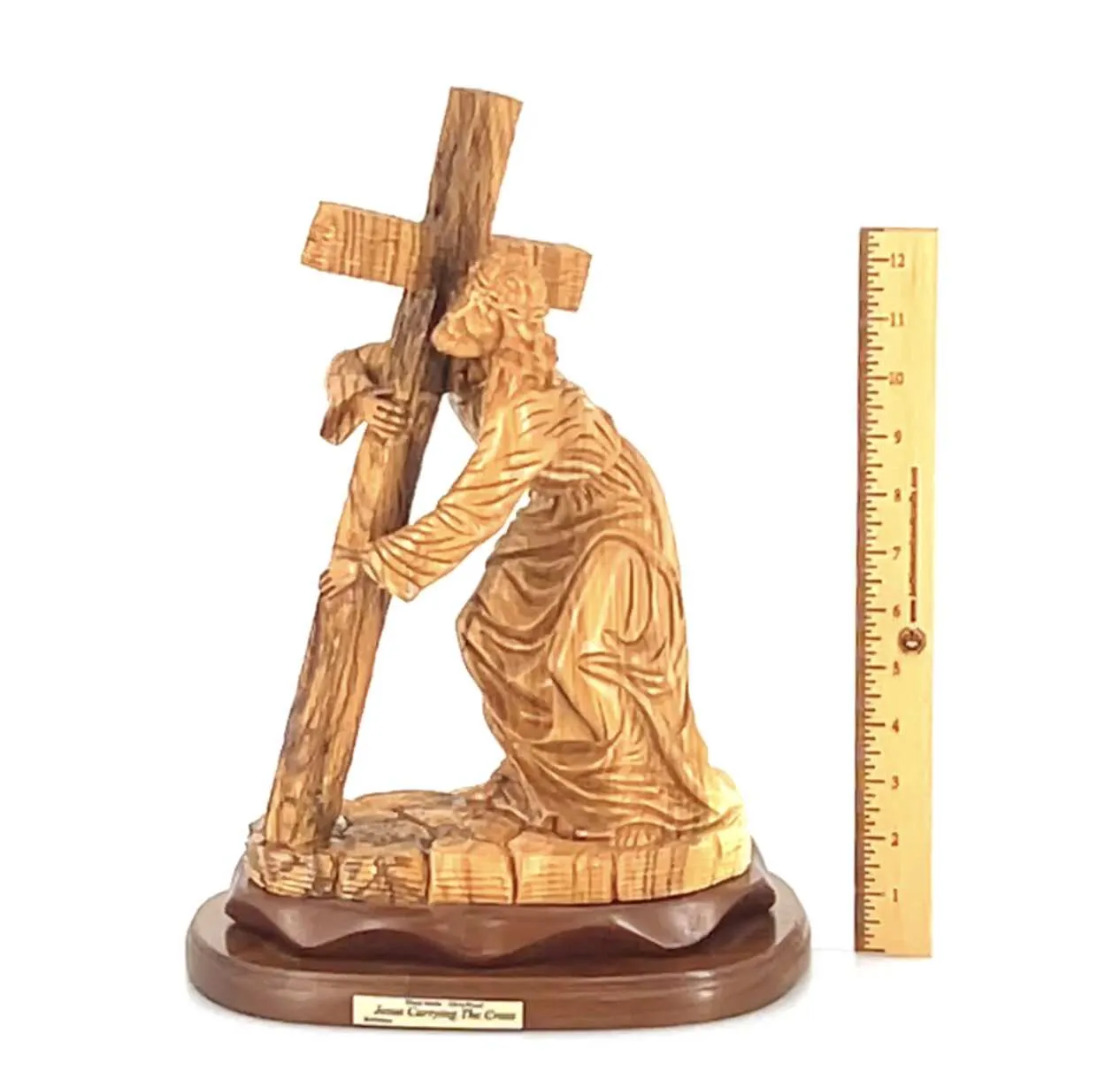 Jesus Christ Carrying Cross Statue, Wood Carving 15.7